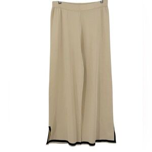 Old Money Wide-Leg Knit Pants Neutral Beige w Black Trim Minimalist Luxury Style
